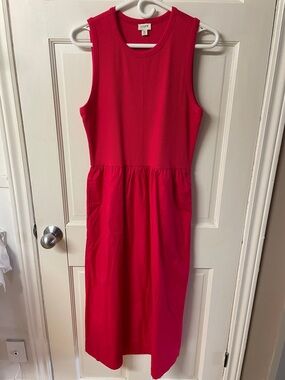 J. Crew factory women's sleeveless ribbed tank top midi dress in hot pink sz M
